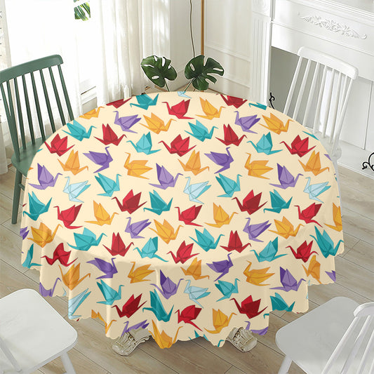 Colorful Origami Crane Pattern Print Waterproof Round Tablecloth
