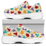 Colorful Origami Crane Pattern Print White Chunky Shoes