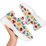 Colorful Origami Crane Pattern Print White Chunky Shoes