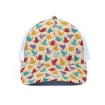 Colorful Origami Crane Pattern Print White Mesh Trucker Cap