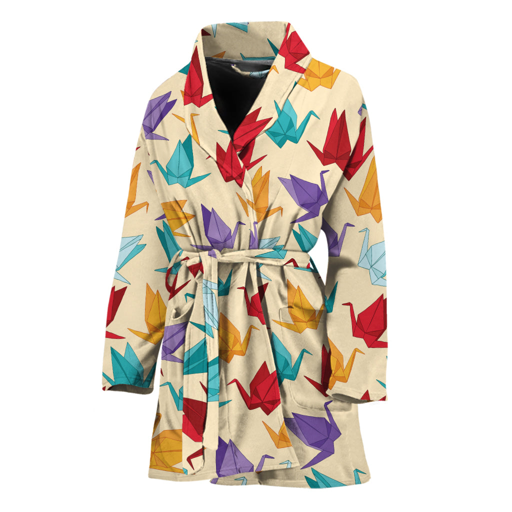 Colorful Origami Crane Pattern Print Women's Bathrobe