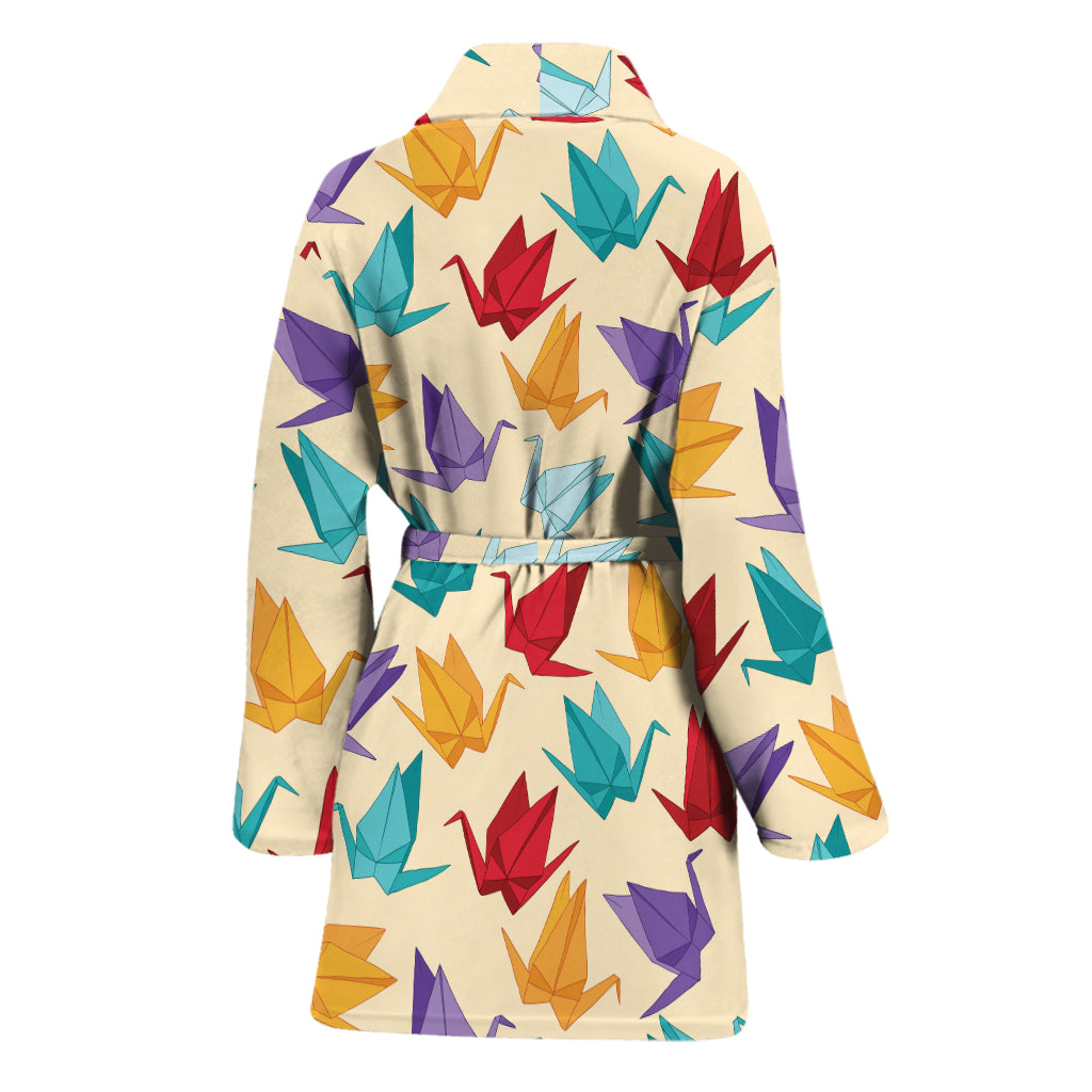 Colorful Origami Crane Pattern Print Women's Bathrobe