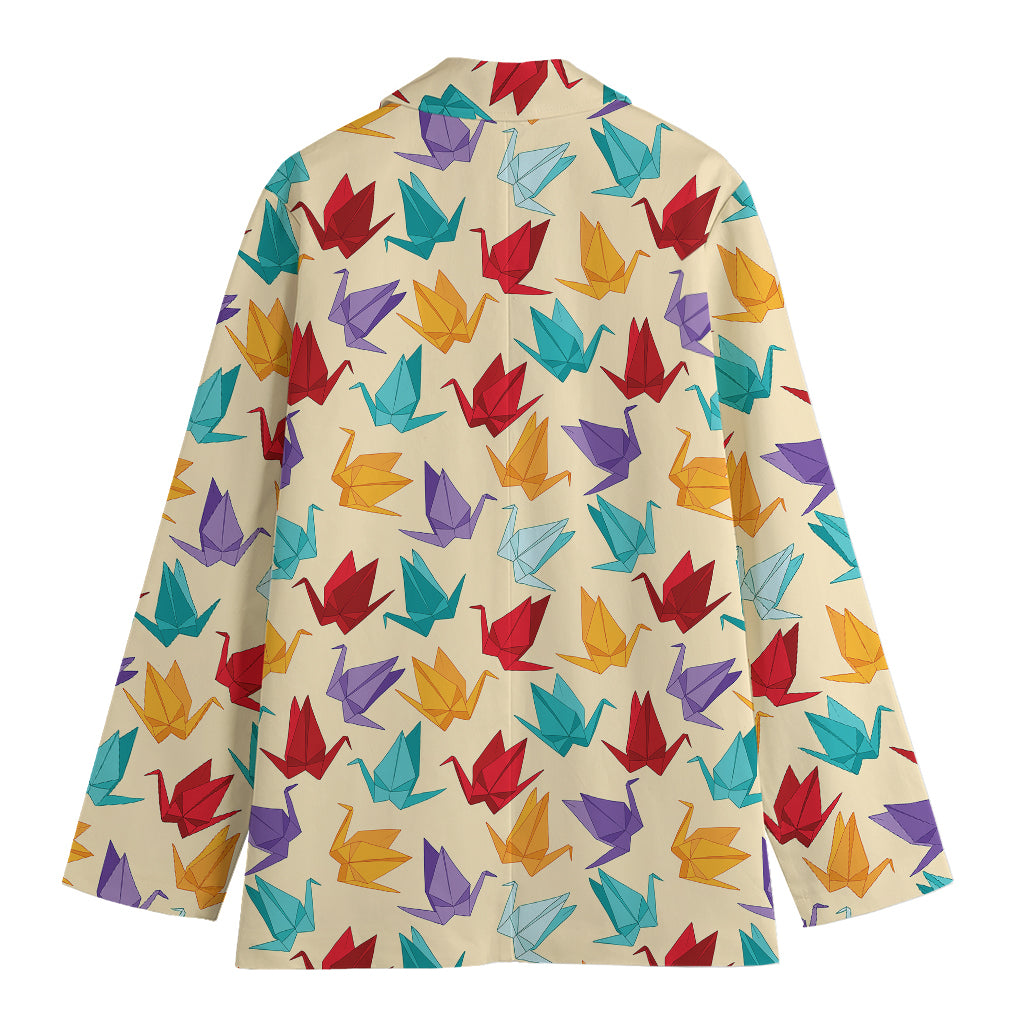 Colorful Origami Crane Pattern Print Women's Blazer