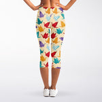 Colorful Origami Crane Pattern Print Women's Capri Leggings