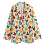 Colorful Origami Crane Pattern Print Women's Cotton Blazer