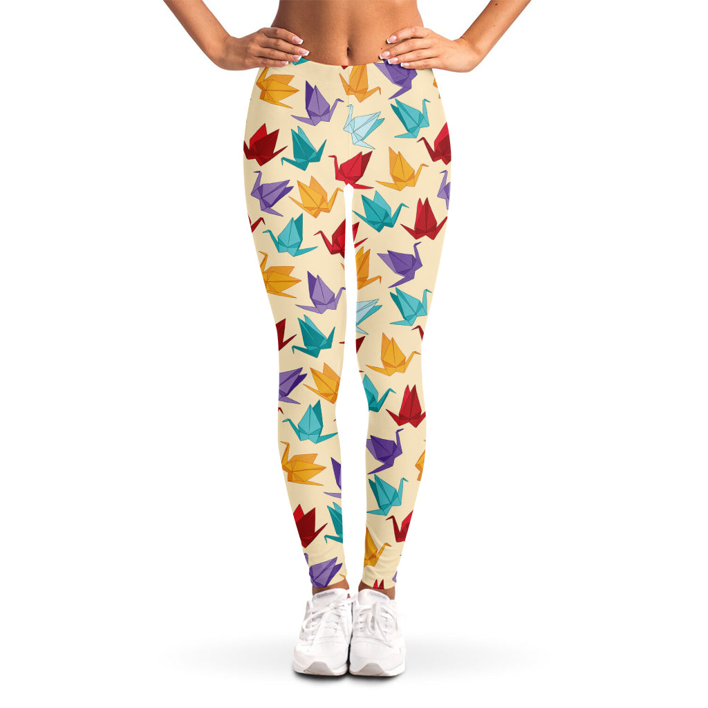 Colorful Origami Crane Pattern Print Women's Leggings