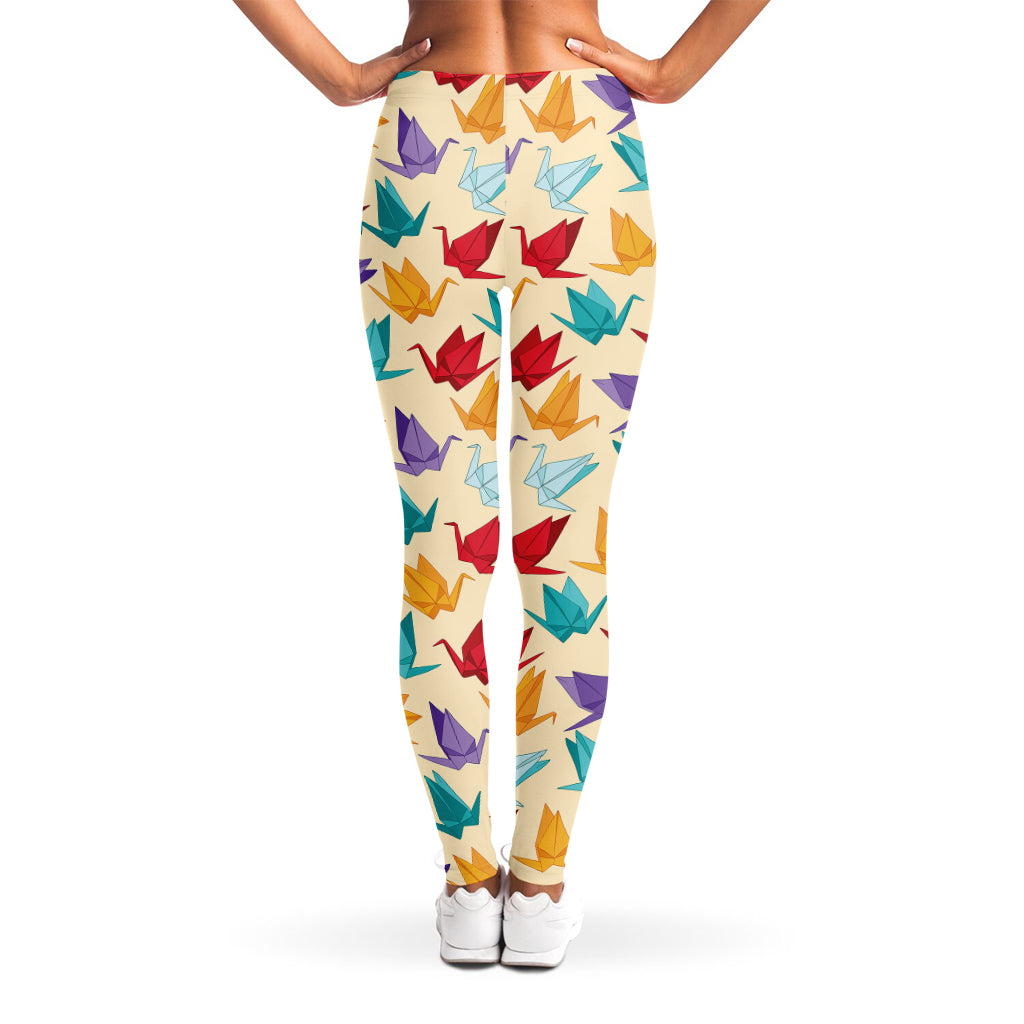 Colorful Origami Crane Pattern Print Women's Leggings