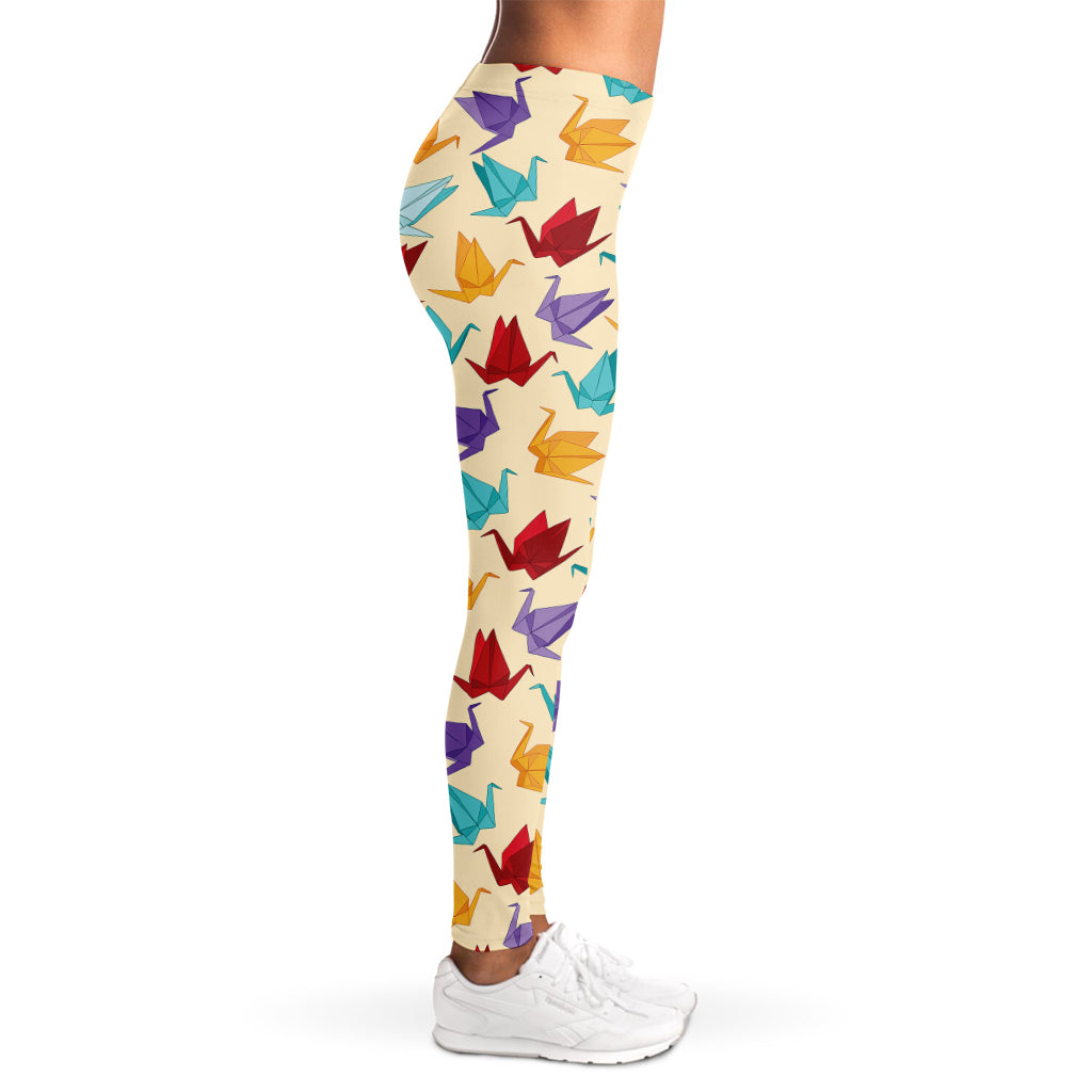 Colorful Origami Crane Pattern Print Women's Leggings