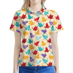 Colorful Origami Crane Pattern Print Women's Polo Shirt