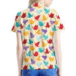 Colorful Origami Crane Pattern Print Women's Polo Shirt