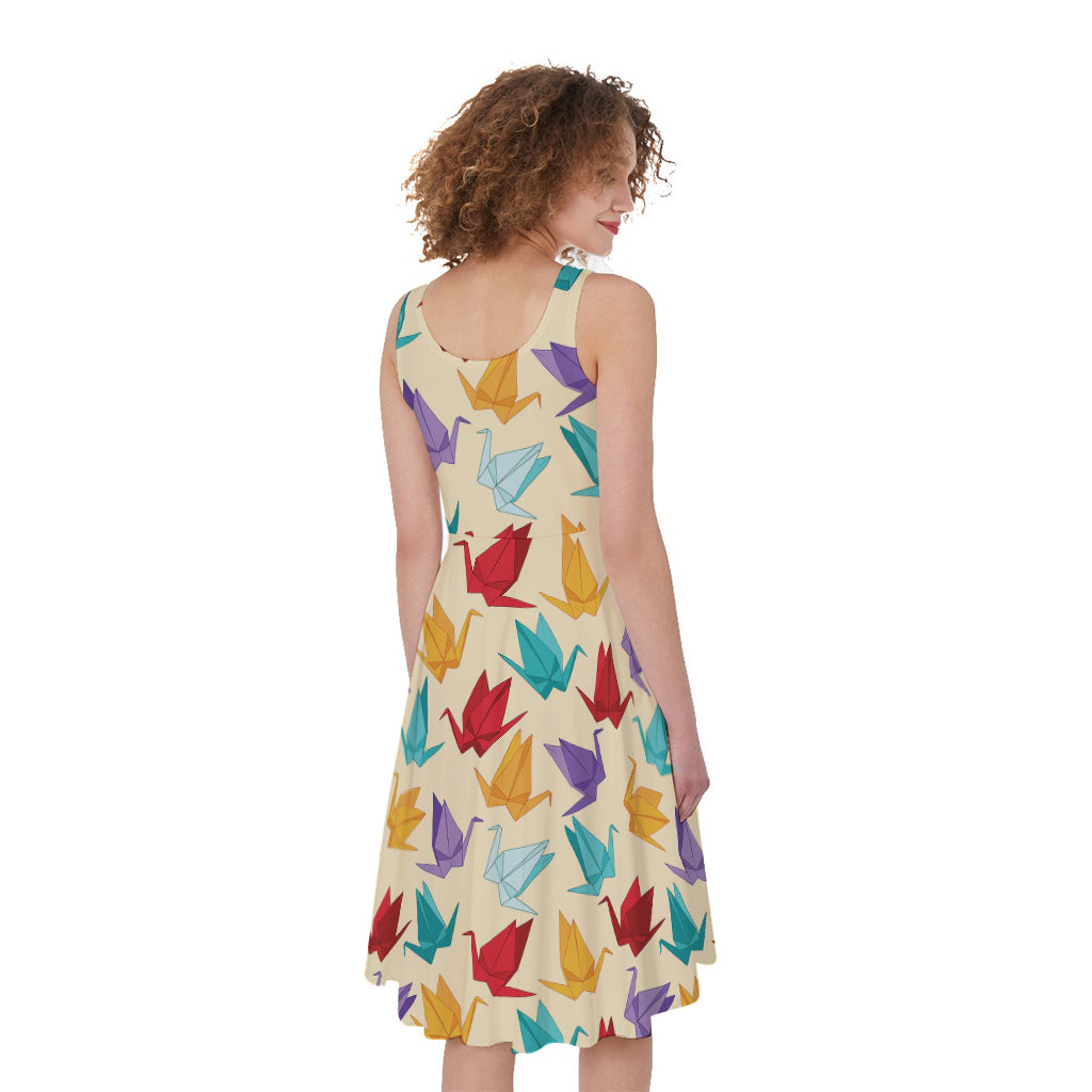 Colorful Origami Crane Pattern Print Women's Sleeveless Dress