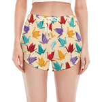 Colorful Origami Crane Pattern Print Women's Split Running Shorts