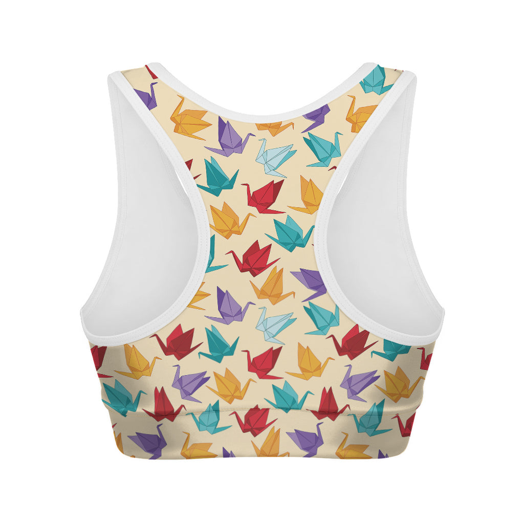 Colorful Origami Crane Pattern Print Women's Sports Bra