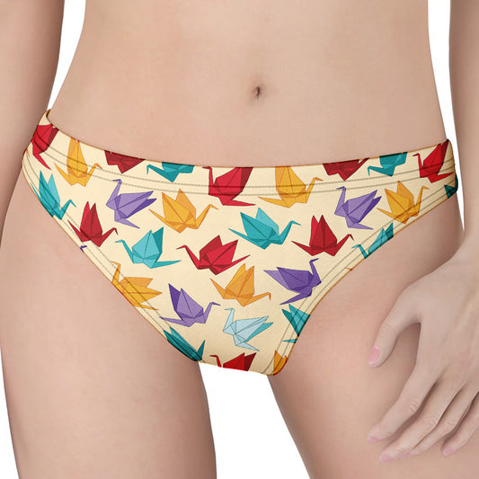 Colorful Origami Crane Pattern Print Women's Thong