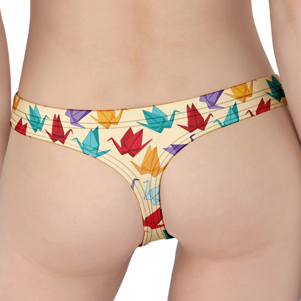 Colorful Origami Crane Pattern Print Women's Thong