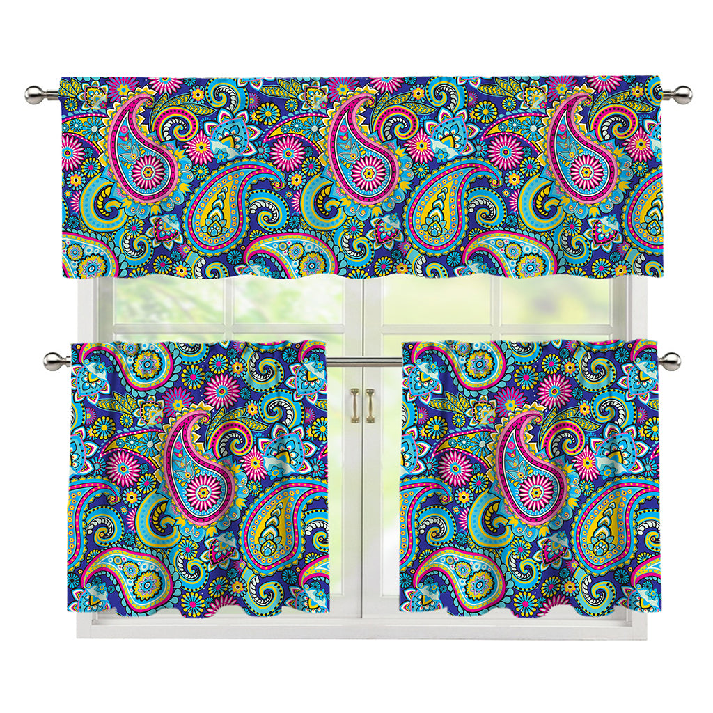 Colorful Paisley Pattern Print 3 Piece Kitchen Curtains