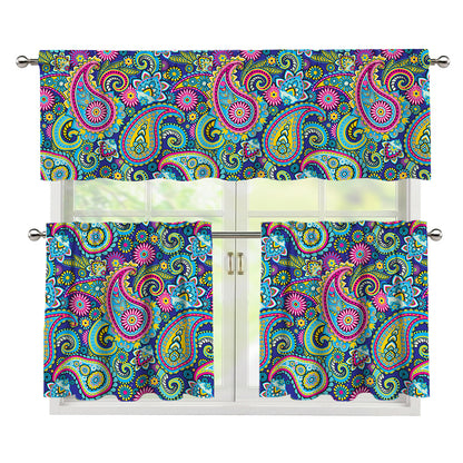 Colorful Paisley Pattern Print 3 Piece Kitchen Curtains