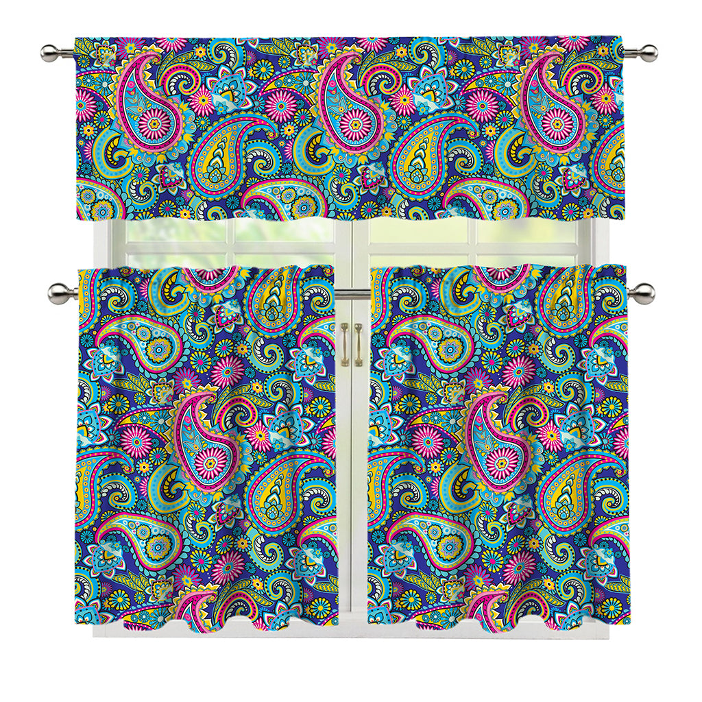 Colorful Paisley Pattern Print 3 Piece Kitchen Curtains