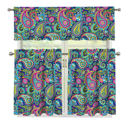 Colorful Paisley Pattern Print 3 Piece Kitchen Curtains