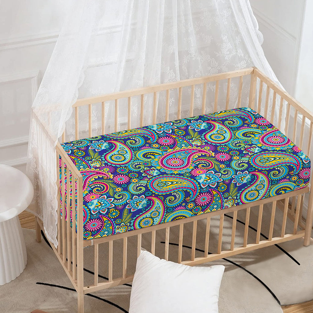 Colorful Paisley Pattern Print Baby Crib Sheet