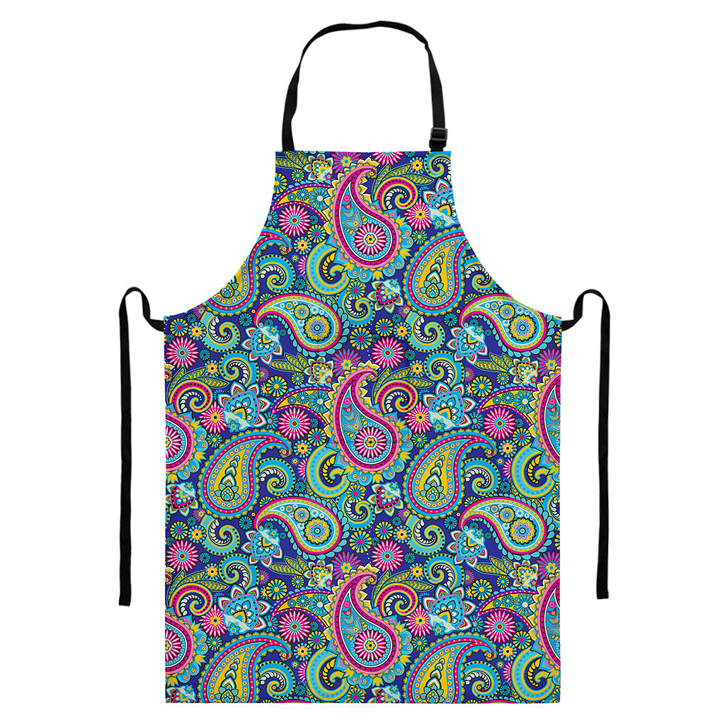 Colorful Paisley Pattern Print Bib Apron With Pocket