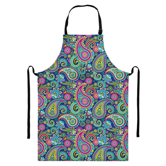 Colorful Paisley Pattern Print Bib Apron With Pocket