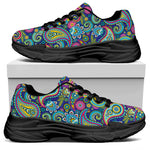 Colorful Paisley Pattern Print Black Chunky Shoes