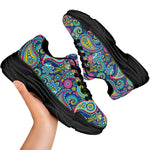 Colorful Paisley Pattern Print Black Chunky Shoes