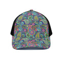 Colorful Paisley Pattern Print Black Mesh Trucker Hat
