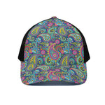 Colorful Paisley Pattern Print Black Mesh Trucker Cap