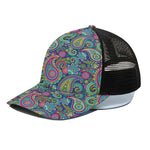Colorful Paisley Pattern Print Black Mesh Trucker Cap