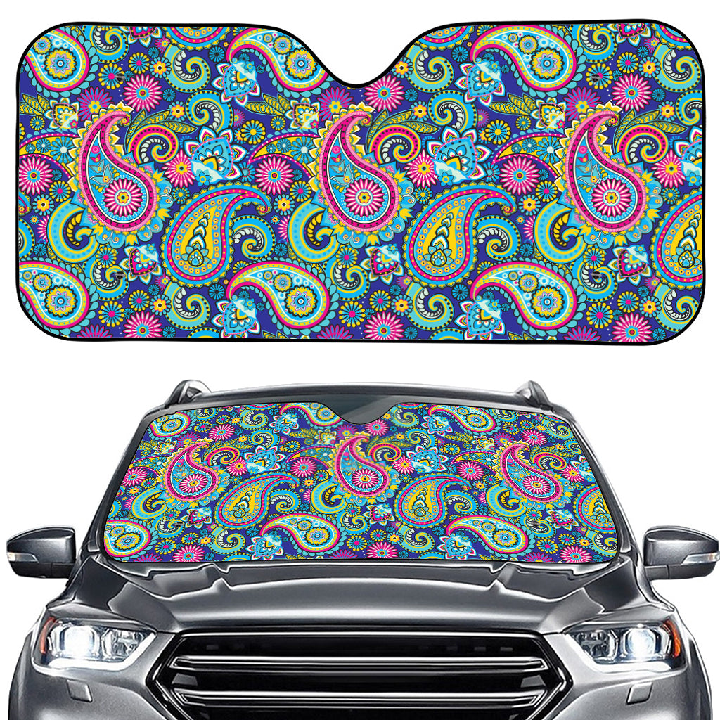 Colorful Paisley Pattern Print Car Windshield Sun Shade
