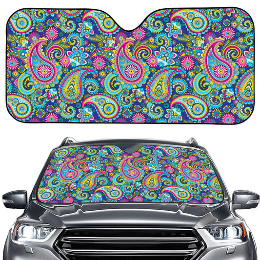 Colorful Paisley Pattern Print Car Windshield Sun Shade