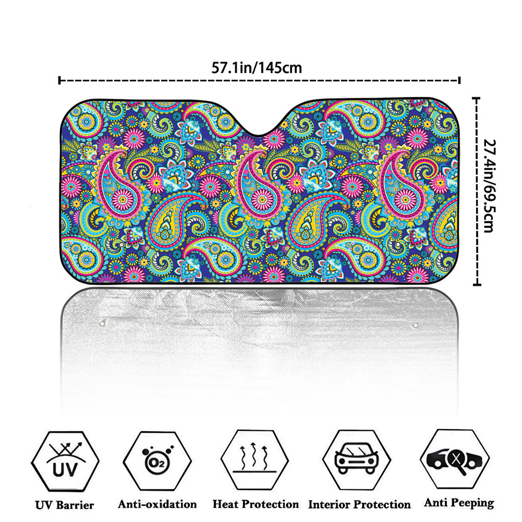 Colorful Paisley Pattern Print Car Windshield Sun Shade