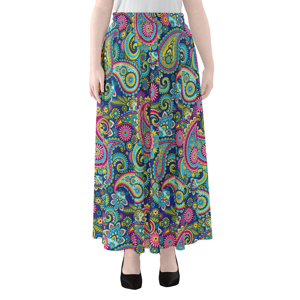 Colorful Paisley Pattern Print Chiffon Maxi Skirt