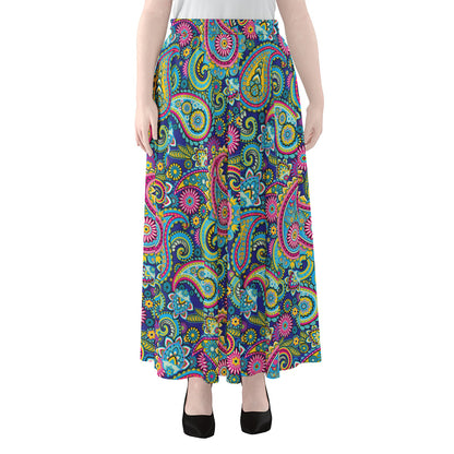 Colorful Paisley Pattern Print Chiffon Maxi Skirt