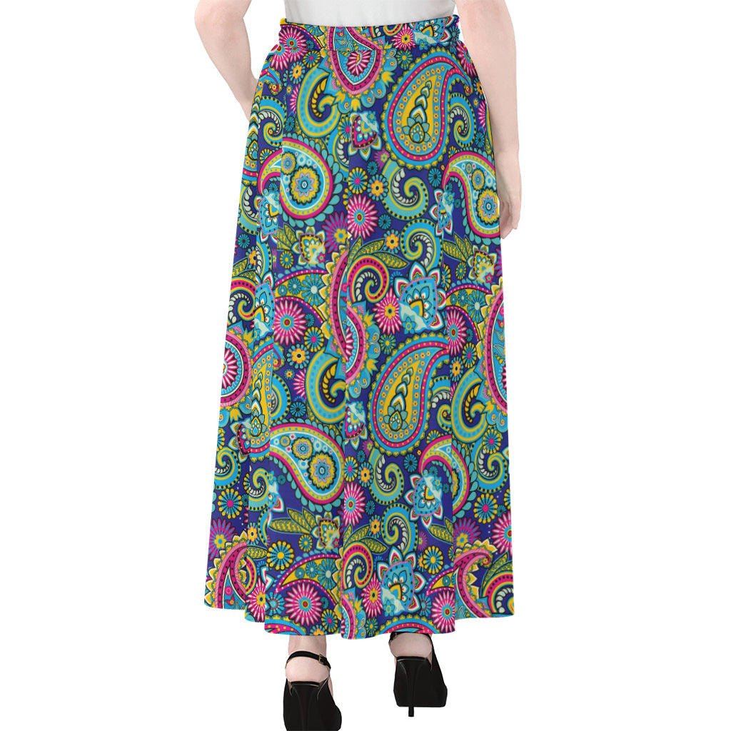 Colorful Paisley Pattern Print Chiffon Maxi Skirt