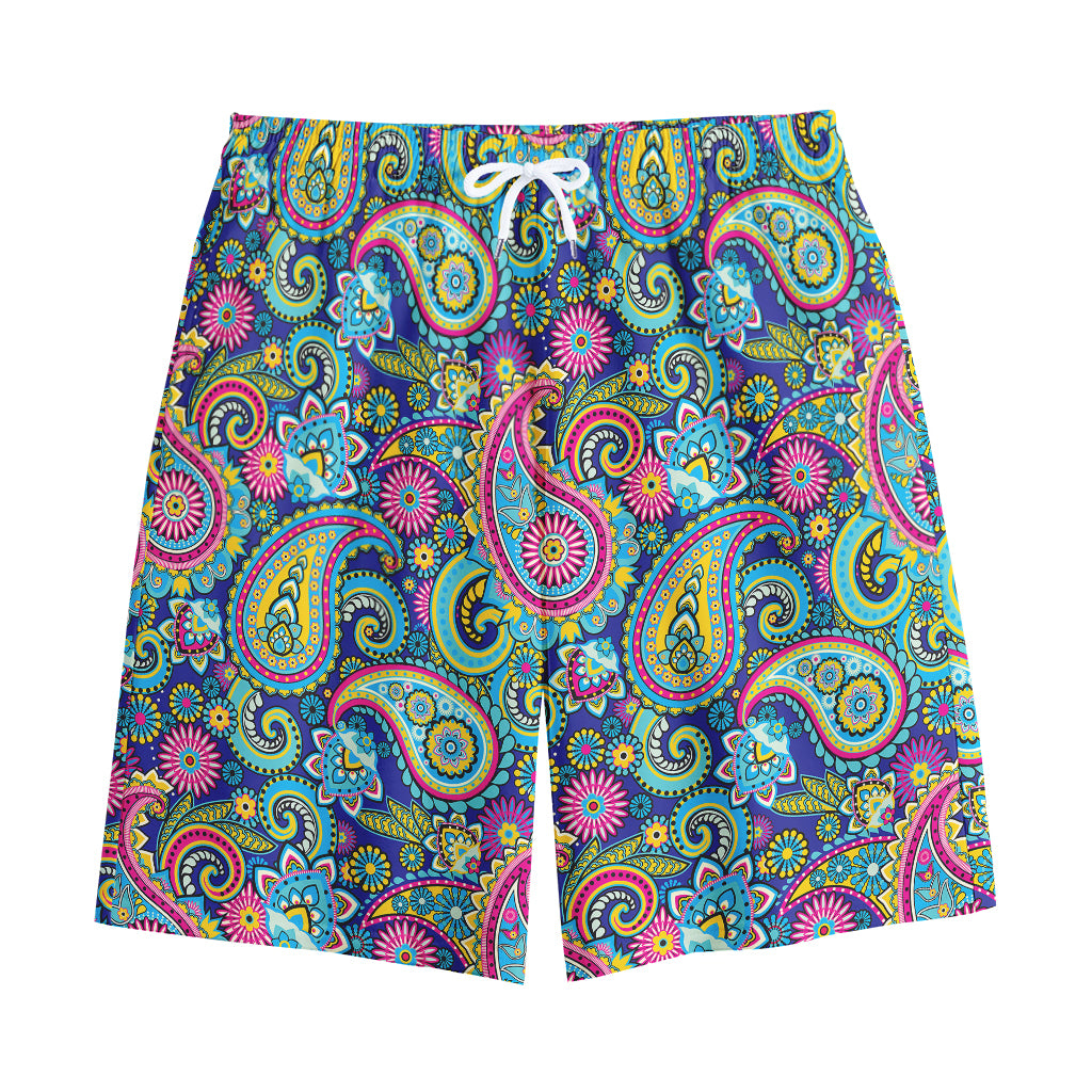 Colorful Paisley Pattern Print Cotton Shorts