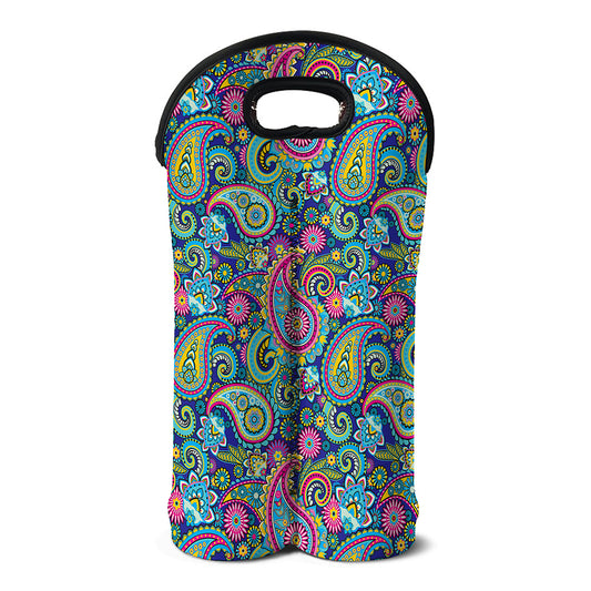 Colorful Paisley Pattern Print Double Neoprene Wine Tote