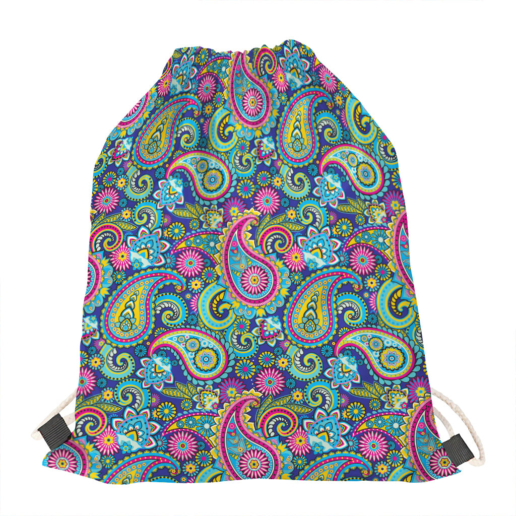 Colorful Paisley Pattern Print Drawstring Bag