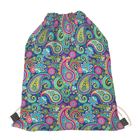 Colorful Paisley Pattern Print Drawstring Bag