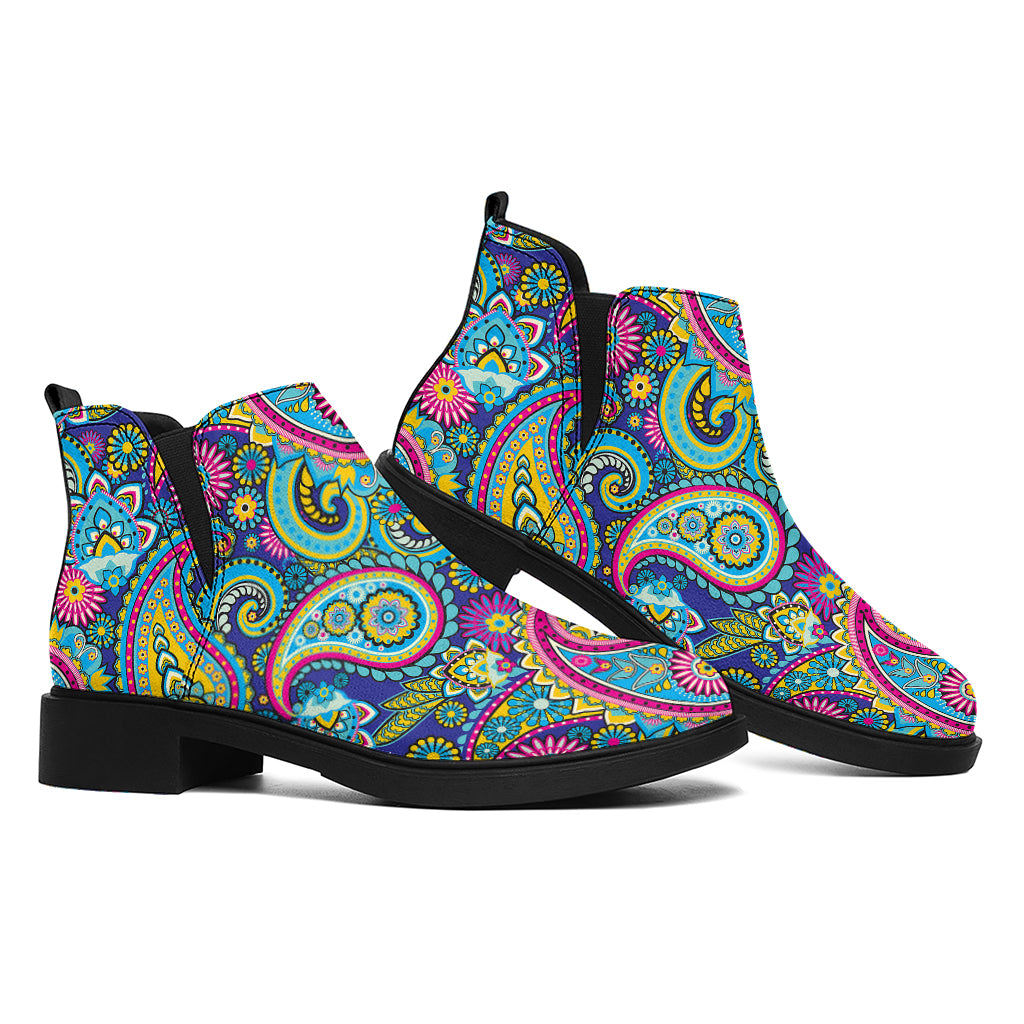 Colorful Paisley Pattern Print Flat Ankle Boots