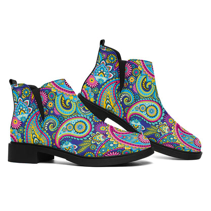 Colorful Paisley Pattern Print Flat Ankle Boots
