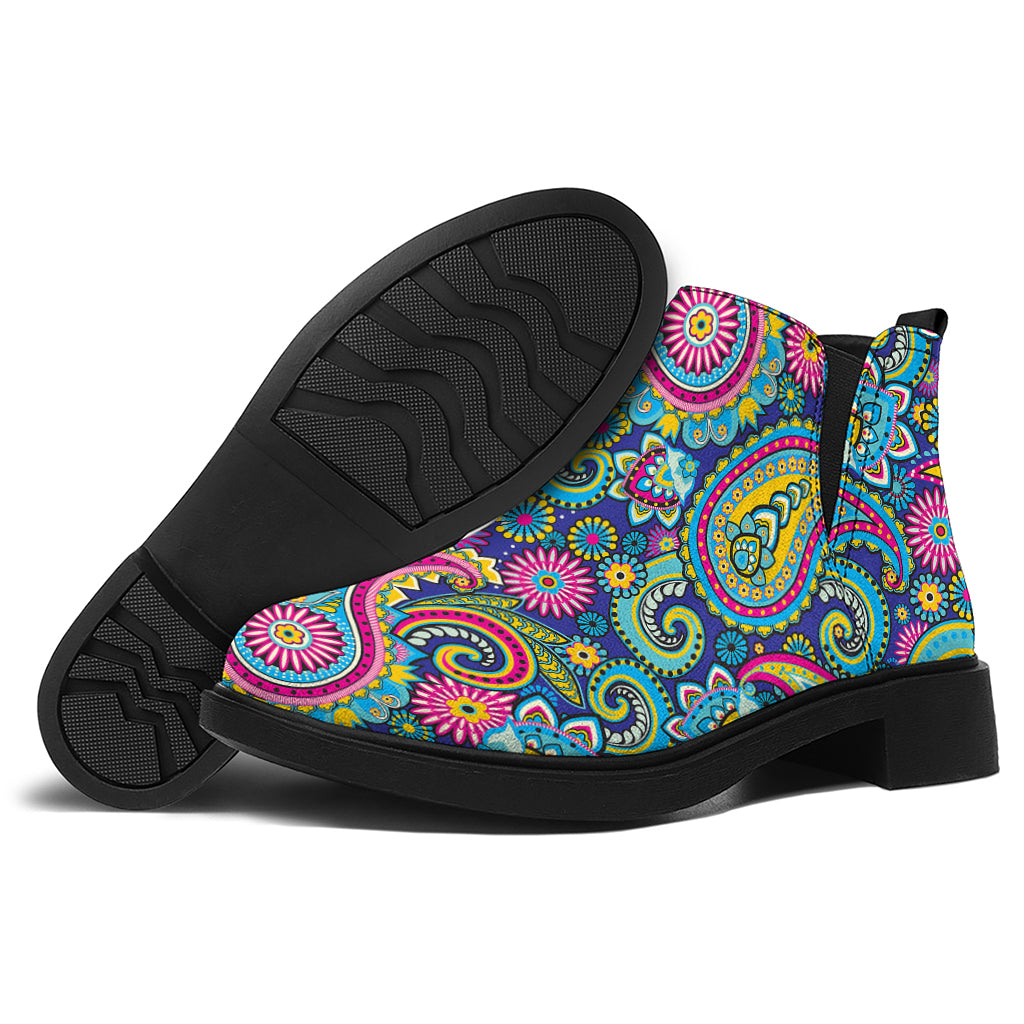 Colorful Paisley Pattern Print Flat Ankle Boots