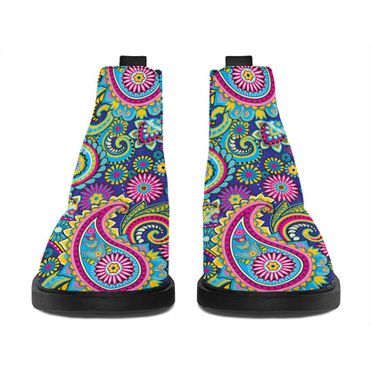 Colorful Paisley Pattern Print Flat Ankle Boots