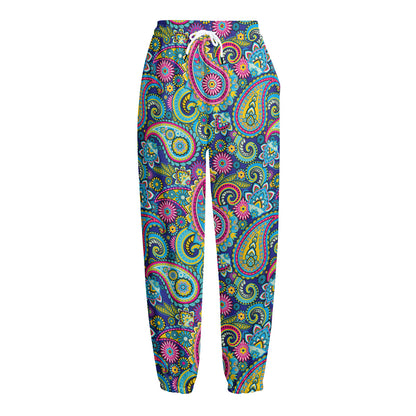 Colorful Paisley Pattern Print Fleece Lined Knit Pants