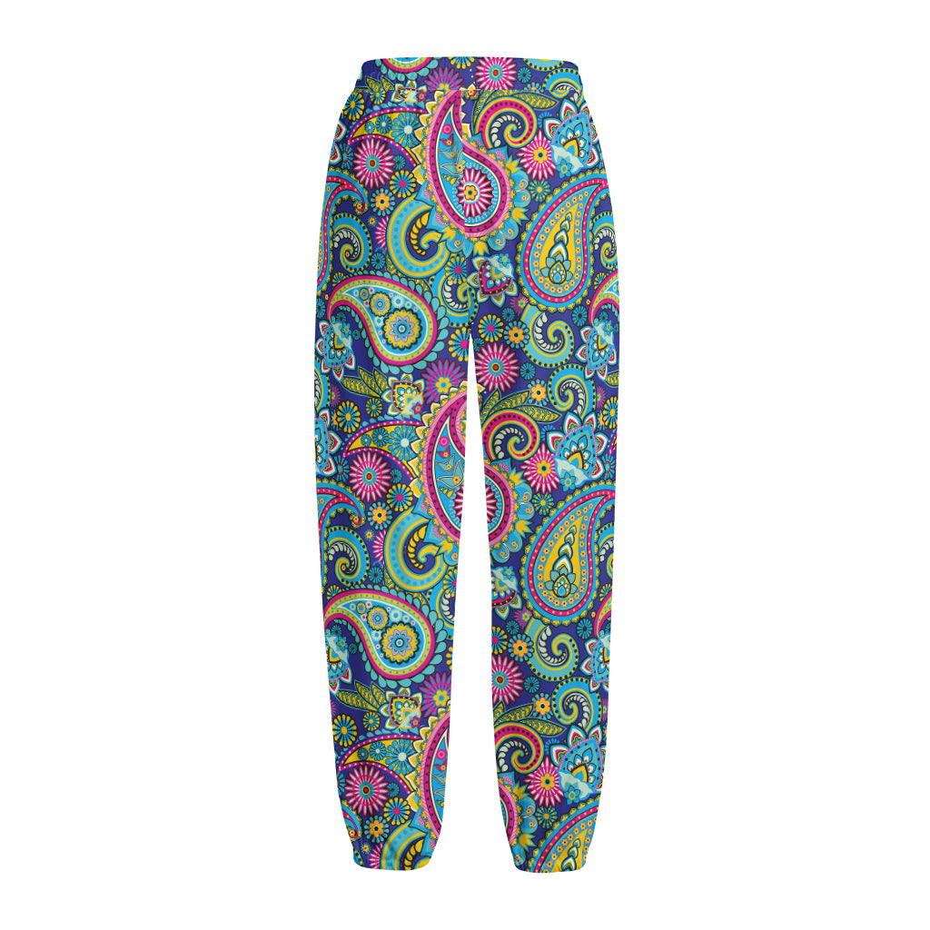 Colorful Paisley Pattern Print Fleece Lined Knit Pants