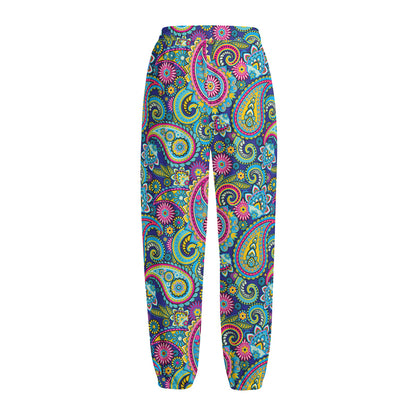 Colorful Paisley Pattern Print Fleece Lined Knit Pants