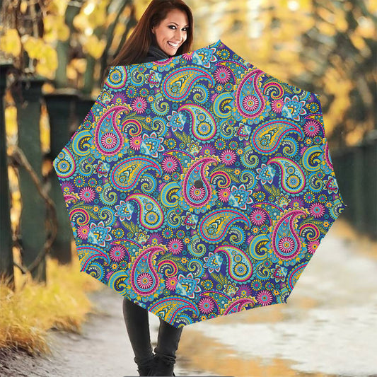 Colorful Paisley Pattern Print Foldable Umbrella