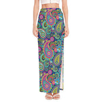 Colorful Paisley Pattern Print High Slit Maxi Skirt
